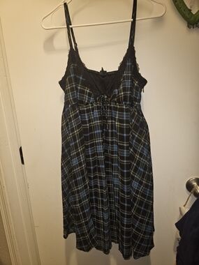 Whimsygoth Plaid Lace Trim Baby Doll Dress M E D Coquette Indie Vintage Style EU